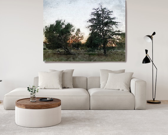 Rustic landscape painting, Nature Painting, Country Landscape Painting, Rustic landscape Canvas Print, Farmhouse Art, Evening Twilight 3