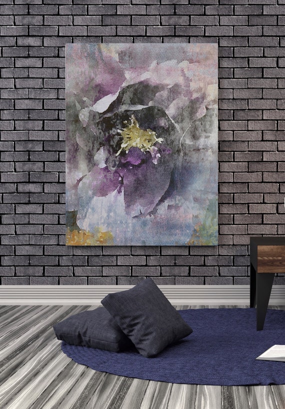 Purple Rustic Floral. Floral Painting, Purple Gray Abstract Art, Abstract Colorful Contemporary Canvas Art Print up to 72" by Irena Orlov