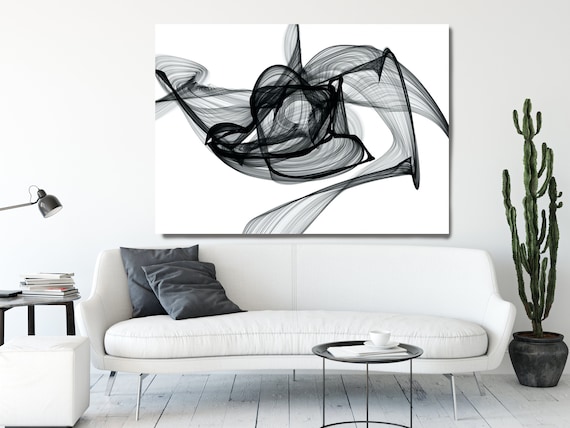 Outbreak 45H x 60W inch, Innovative ORIGINAL New Media Abstract Black And White Painting on Canvas Minimalist Art