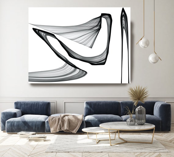 A change of speed 45H x 60W inch, Minimalist Innovative ORIGINAL New Media Abstract Black And White Painting on Canvas Minimalist Art