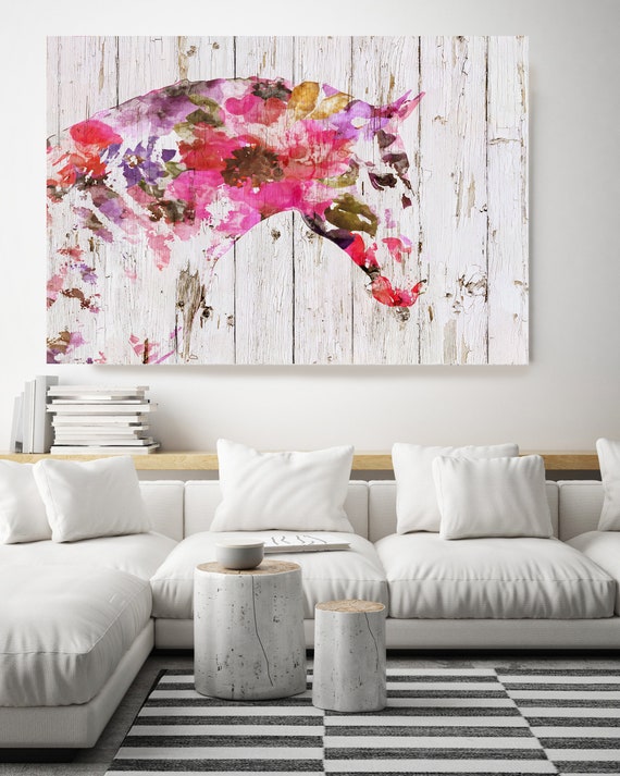 Floral BOHO Horse. Horse Art Large Canvas, BOHEMIAN PAINTING Multi Color Painted Horse Boho Wall Art,  Floral Horse Canvas Print Watercolor