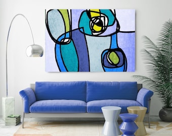 Mid Century Paarse Kunst aan de muur, Mid Century Modern Decor, Abstract Schilderij Print, Canvas Art, Abstract Prints Groot, Mid Century Art Work