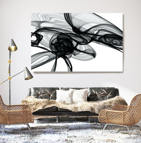 Virus. 45H x 60W inch, Innovative ORIGINAL New Media Abstract Black And White Painting on Canvas Minimalist Art