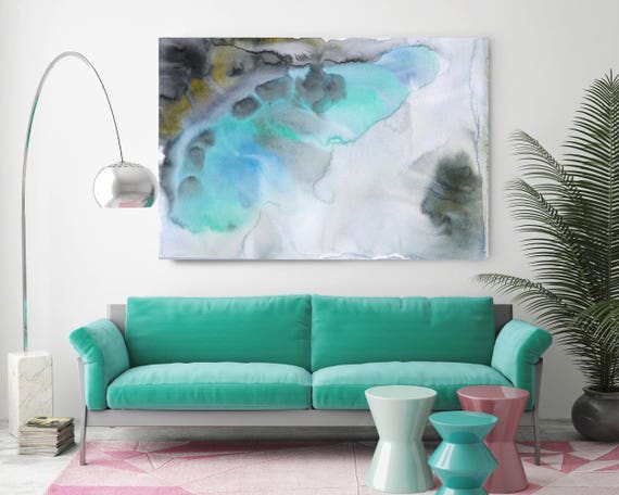 Watercolor Symphony 94. Contemporary Abstract Green Aqua Canvas Art Print up to 72" by Irena Orlov