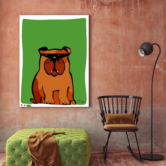 Bentley. Green Orange Red Bulldog Large Kids Canvas Art Print, Wall Decor, Childrens Prints, Kids Art up to 72",  by Zeev Orlov