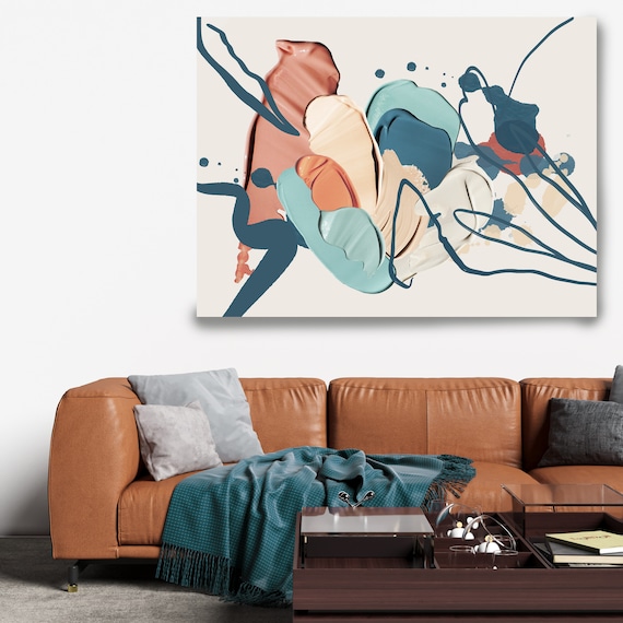 Abstract Teal Paint Strokes Line 3,Art Modern Canvas Art Print Scandinavian print Minimalist abstract Wall decor Brush Strokes Art