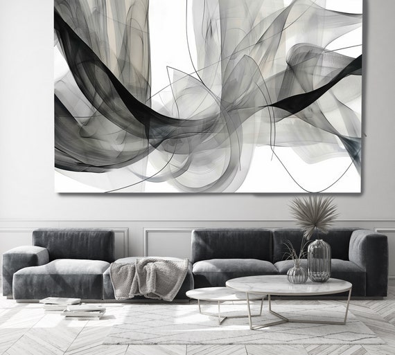 Passionate Pixels-10, Black White Abstract Painting Print on Canvas, New Media Art, Contemporary Living Room Decor, Office Wall Art