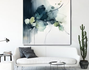 Watercolor Green Petal Symphony-6 Canvas Print | Abstract Floral Canvas | Green Contemporary Watercolor Artwork | Floral Canvas Print