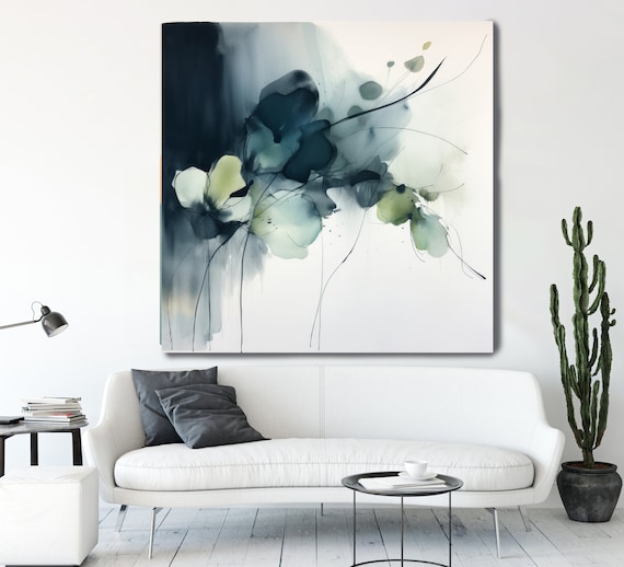 Watercolor Green Petal Symphony-6 Canvas Print | Abstract Floral Canvas | Green Contemporary Watercolor Artwork | Floral Canvas Print