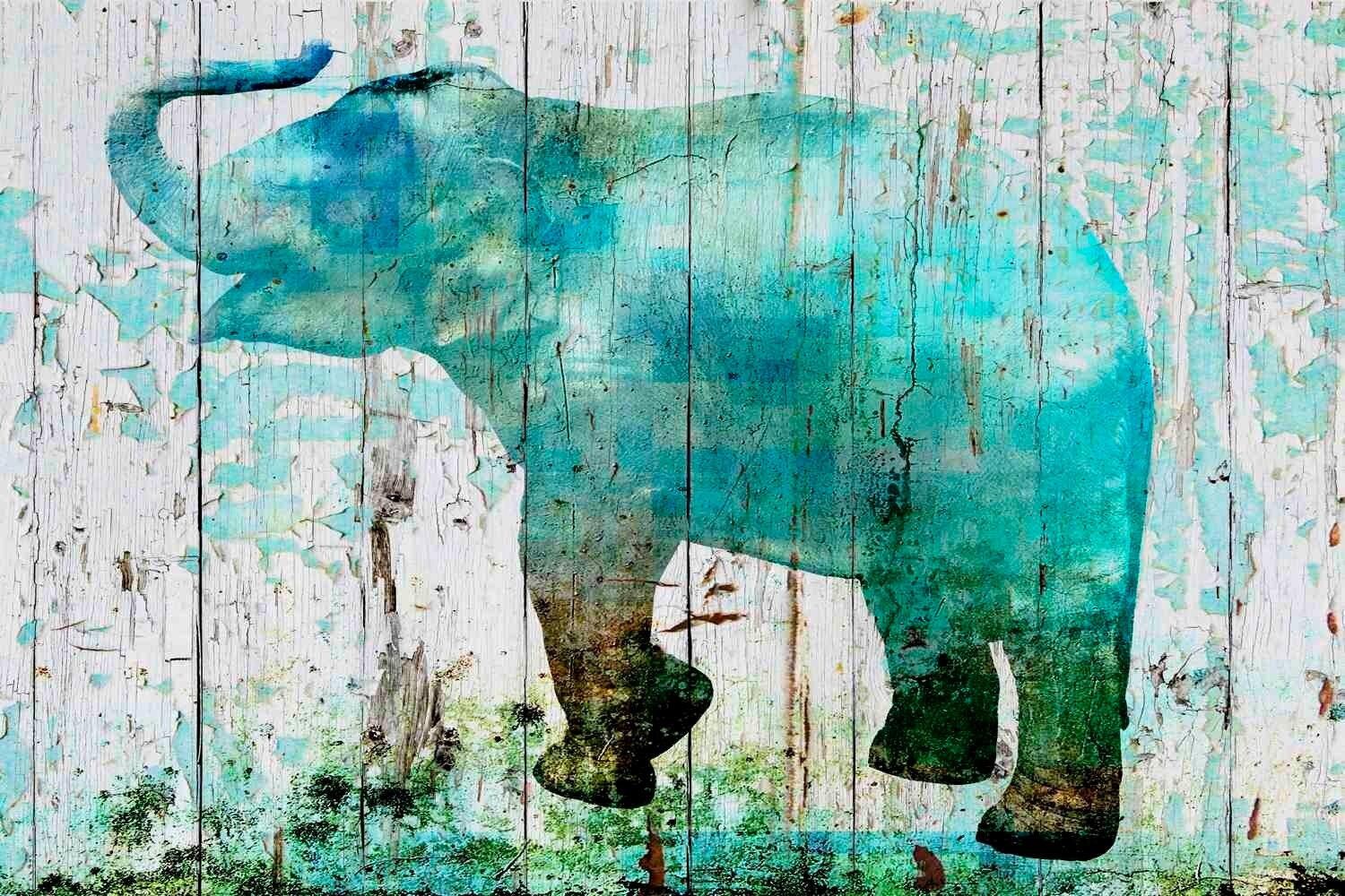 Blue Elephant. Large Rustic Elephant Canvas Art Print Wall Etsy