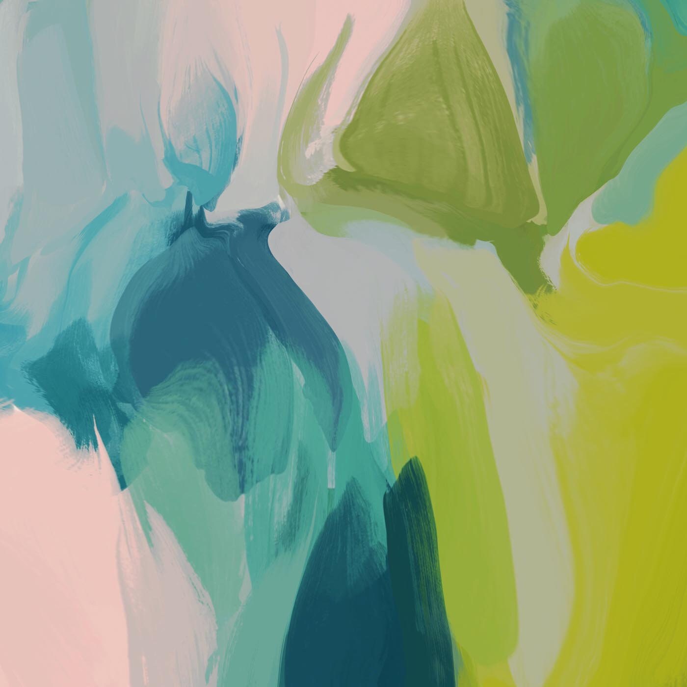 Large Colorful Abstract, Calm Spring Colors, Blue Green Pink Painting