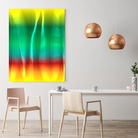 Mysterious Light 1, Neon Green Red Yellow Contemporary Wall Art, Extra Large New Media Canvas Art Print up to 72" by  Irena Orlov