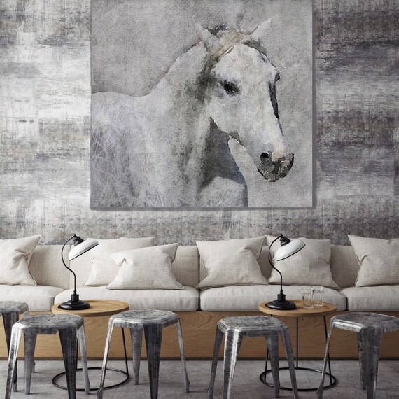 Grey Elegant Horse. Extra Large Horse, Horse Wall Decor, Grey Rustic Horse, Large Contemporary Canvas Art Print up to 72" by Irena Orlov