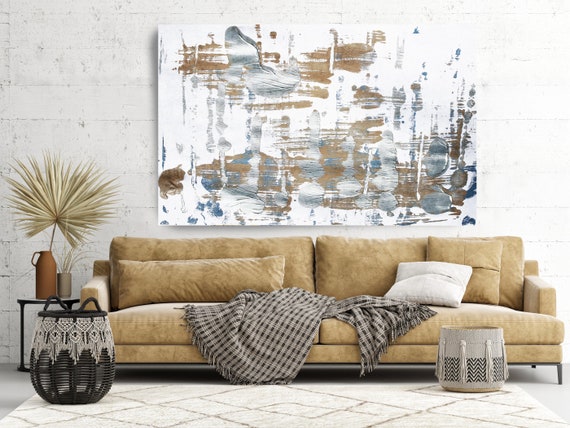 Fragment 3, Silver Gold Blue Abstract Painting  Modern Art Abstract Painting Extra Large Painting Extra Large Abstract Canvas Print