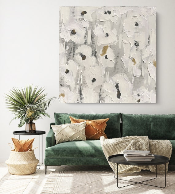 Blossom Haven-1 | Abstract Botanical Canvas | White Textured Wall Decor | Contemporary Artwork |Botanical Canvas Print