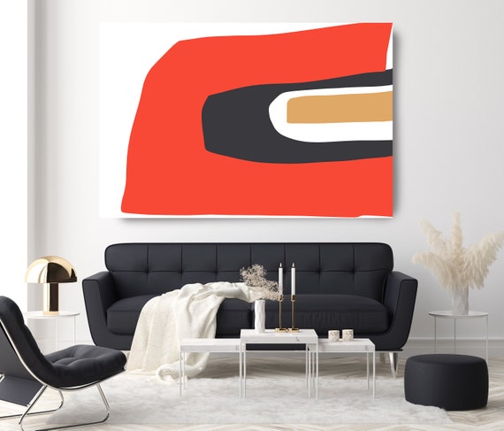 Large Shapes Modern Wall Art Canvas Art Print, Electric Geometric Art Boho decor, Black Red Scandinavian Art