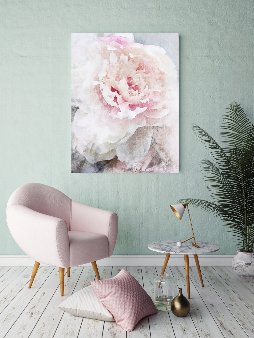 Peony Painting Blush Pastel Pink Bedroom Decor | Farmhouse Wall Art ...
