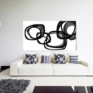 Minimalist Abstract Art Brush Strokes Black & White Unique Abstract Wall Decor, Large Contemporary Canvas Art Print image 3