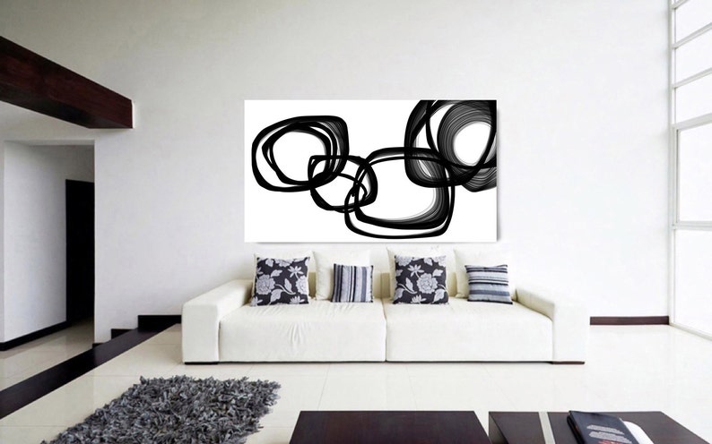 Minimalist Abstract Art Brush Strokes Black & White Unique Abstract Wall Decor, Large Contemporary Canvas Art Print image 3