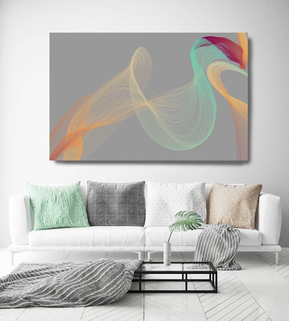 Color Breeze 4. Abstract New Media Art, Wall Decor, Extra Large Abstract Gray Teal Yellow Canvas Art Print up to 72" Irena Orlov