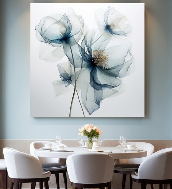 Translucent Blue Poppy Flowers 21, Blue Transparent Flower Canvas Print, Abstract Minimalist Flowers, X-ray Flowers, Floral Botanical Art