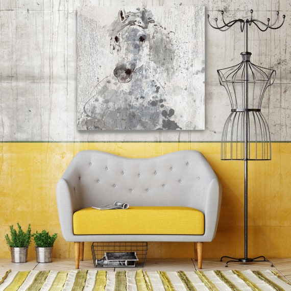 Silver Sunshine. Large Horse, Unique Horse Wall Decor, Gray Rustic Horse, Large Contemporary Canvas Art Print up to 48" by Irena Orlov