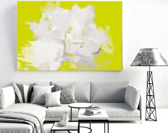 Zacht en wit. Bloemen schilderij, witte abstracte kunst, muur decor, wit groen bloemen schilderij witte bloem canvas muur decor canvas art print