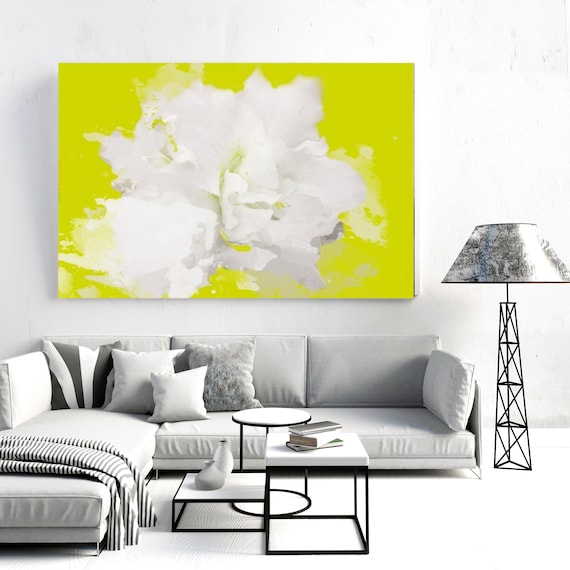 Soft and White. Floral Painting, White Abstract Art, Wall Decor, White Green Floral Painting White Flower Canvas Wall Decor Canvas Art Print