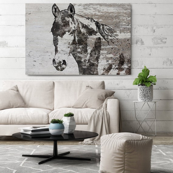 Portrait of a Horse. Horse Art Large Canvas, Horse Art, Gray Rustic Horse, Rustic Vintage Horse Wall Art Print up to 81" by Irena Orlov