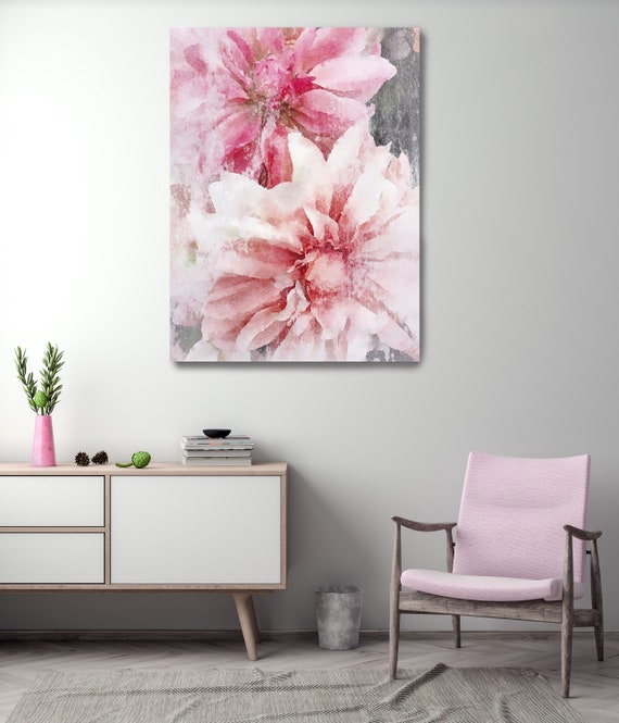 Pleasing Pinks 6, floral painting, pink art, floral art, shabby chic, Pink Floral Art, Pink Rustic Flowers Canvas Print