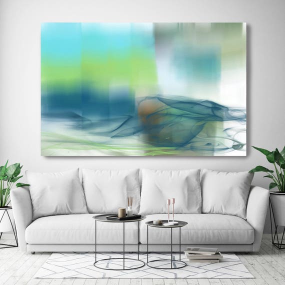 Morning View of the Glistening ocean II. Extra Large Abstract Seascape Canvas Art Print UP TO 72", Blue, Green Ocean Canvas by Irena Orlov