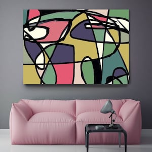 Vibrante Colorido Abstracto-0-26-3. Impresión artística de lienzo púrpura moderno de mediados de siglo Impresión artística de lienzo moderno de mediados de siglo hasta 72&quot; por Irena Orlov