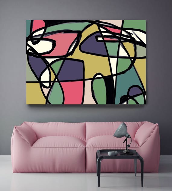 Vibrant Colorful Abstract-0-26-3. Mid-Century Modern Purple Canvas Art Print Mid Century Modern Canvas Art Print up to 72" by Irena Orlov