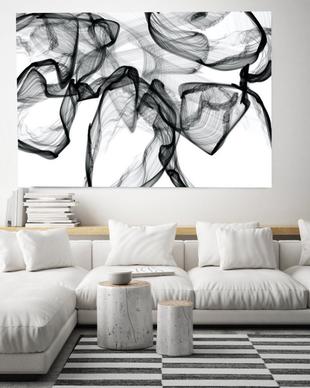 Black and White Abstract Art, Large Contemporary Canvas Art Print ...