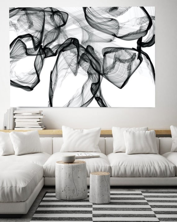 Black and White Abstract Art, Large Contemporary Canvas Art Print Modern Art Minimalist Print, The sound of water, Abstraction