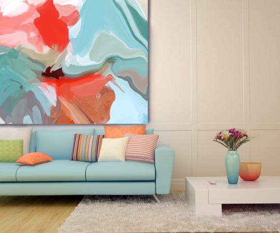 Only a love. Original Oil Painting on Canvas, Contemporary Abstract Blue, Red, Pink, Teal Trend Color Oil Painting up to 50" by Irena Orlov