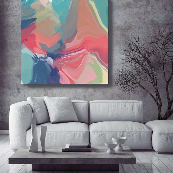 Abstract Melody. Original Oil Painting on Canvas, Contemporary Abstract Green, Blue, Teal, Pink Oil Painting up to 50" by Irena Orlov