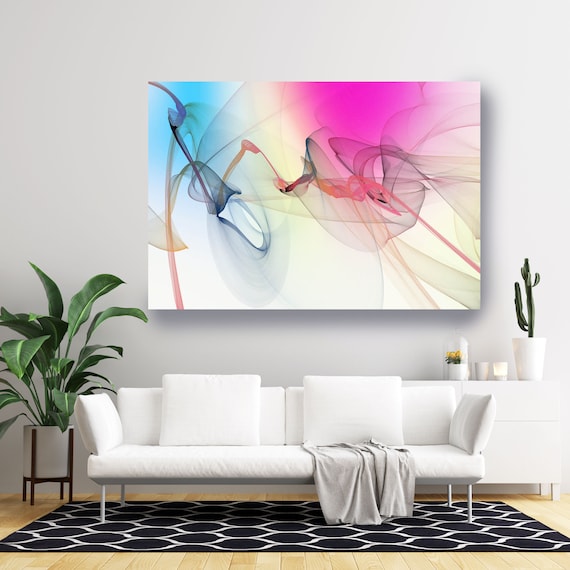 Pink Blue Extra Large Wall Art Abstract Art Contemporary Art Large Colorful Canvas Print Flow Abstract New Media Gradient 8 Minimalist