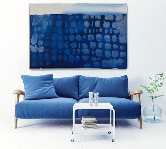 Blue Pebbles-2, Blue Contemporary Abstract Painting Print on Canvas, Contemporary Living Room Decor, Office Art, Textured Abstract