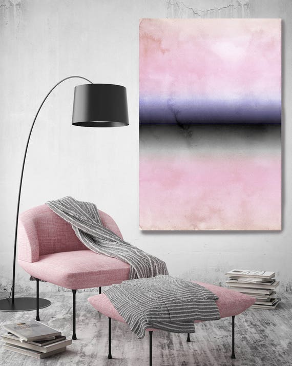 Inspired by Rothko 38. Abstract Blue Black Pink Watercolor Canvas Art Print up to 72", Extra Large Abstract Canvas Art Print by Irena Orlov