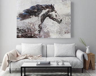 Brown Blue Majestic Horse 3. Brown and Black Horse painting print art, animal, home decor, wall art, gift, Contemporary