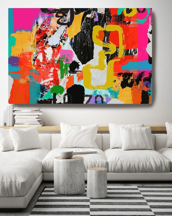 Graffiti Abstract Canvas, Street Art Painting, Positive Wall Art Large Canvas Print, Urban Artwork Canvas Print, Intuitive Senses 2