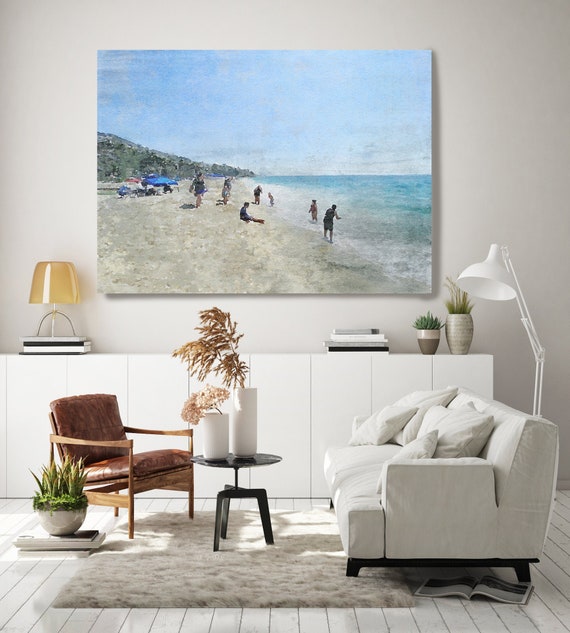 On the Beach. California Rustic Seascape Painting Canvas Art Print, Seascape Canvas Art Print, Beach Art, Beach Painting, Coastal Artwork