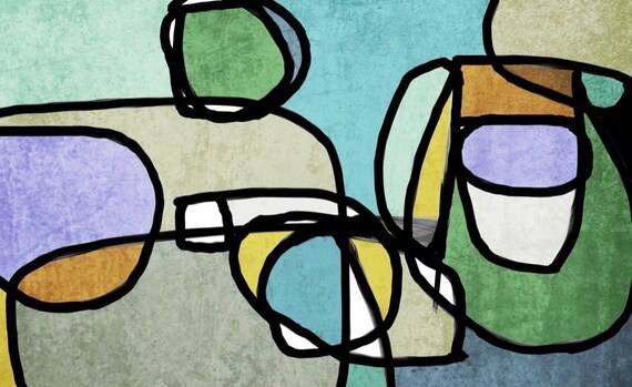 Vibrant Colorful Abstract-56. Mid-century Modern Green Blue Canvas