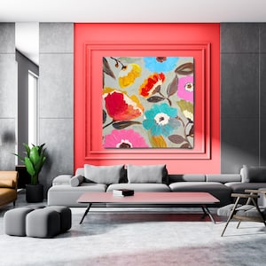 Floral Artwork Canvas Print, Colorful Floral Art, Abstract Floral Botanical Wall Art, Large Wall Art Decor, Art Print for Living Room, Boho
