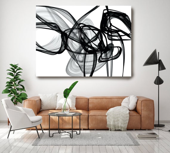 Knowledge 45H x 60W inch, Innovative ORIGINAL New Media Abstract Black And White Painting on Canvas Minimalist Art