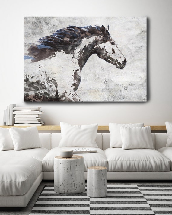 Brown Blue Majestic Horse 1. Horse Painting, Horse Art, Brown Rustic Horse, Horse Running horse Canvas Print Horse Painting Farmhouse Art