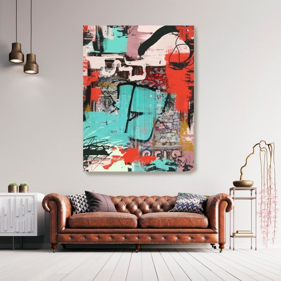 Graffiti Wall Art Red Green Street Art Painting Print on Canvas, Large Canvas Print, Urban Canvas Print, The puzzle 2