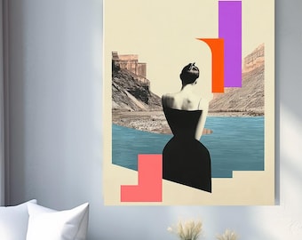 Coastal Modern Figurative Woman Canvas Art, Contemporary Beach House Wall Decor, Elegant Statement Artwork, Facing the Quiet-2