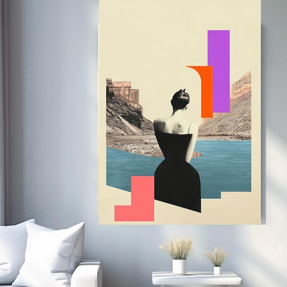Coastal Modern Figurative Woman Canvas Art, Contemporary Beach House Wall Decor, Elegant Statement Artwork, Facing the Quiet-2